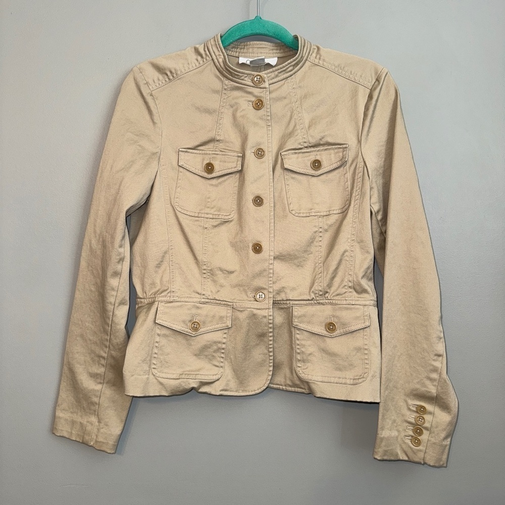 EUC Calvin Klein Fitted Utility Jacket Blazer Khaki Tan Size 6